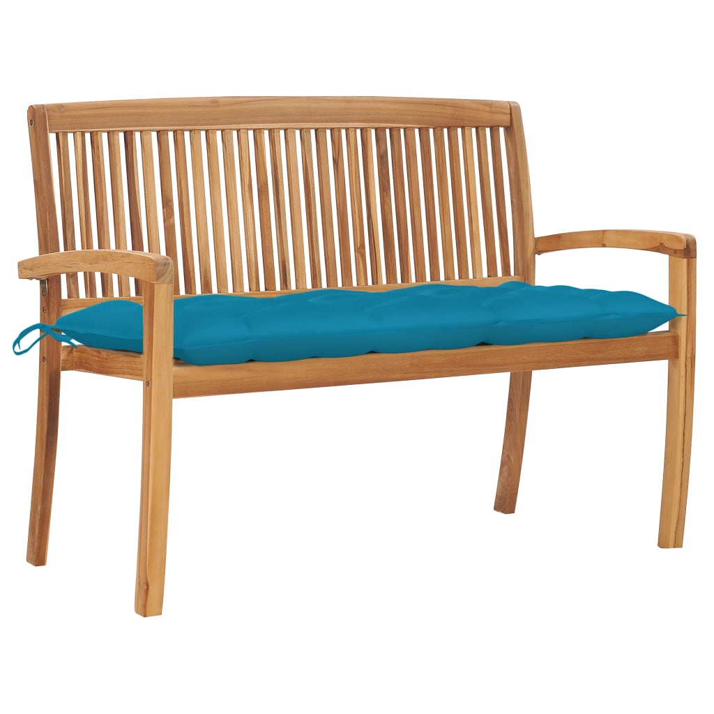 Stacking Patio Bench With Cushion 50.6&quot; Solid Teak Wood