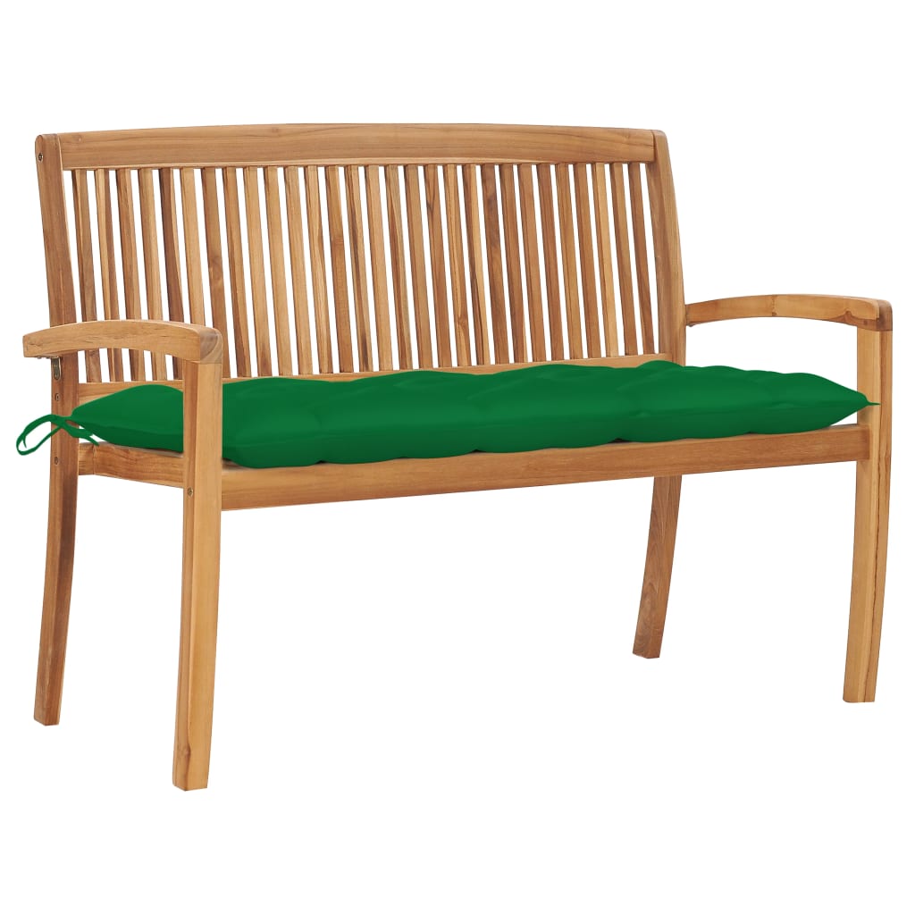 Stacking Patio Bench With Cushion 50.6&quot; Solid Teak Wood