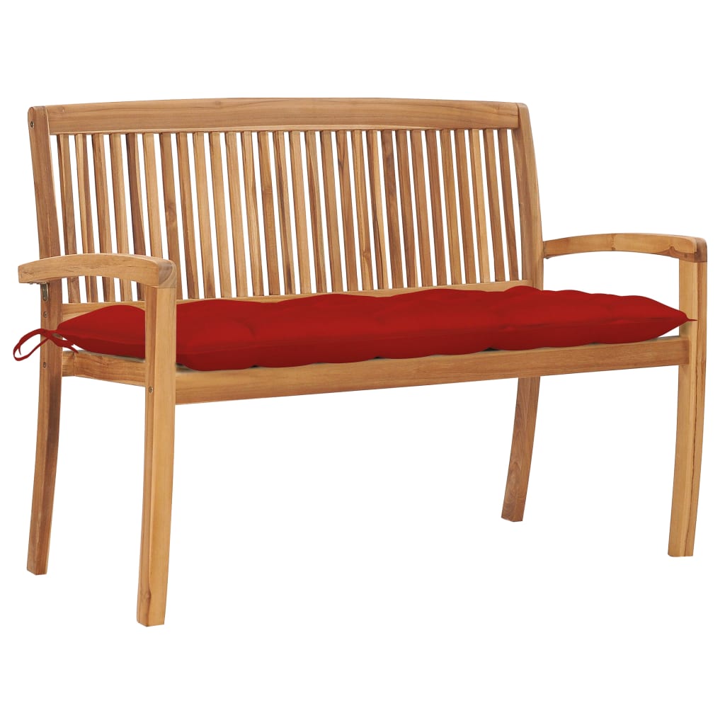 Stacking Patio Bench With Cushion 50.6&quot; Solid Teak Wood