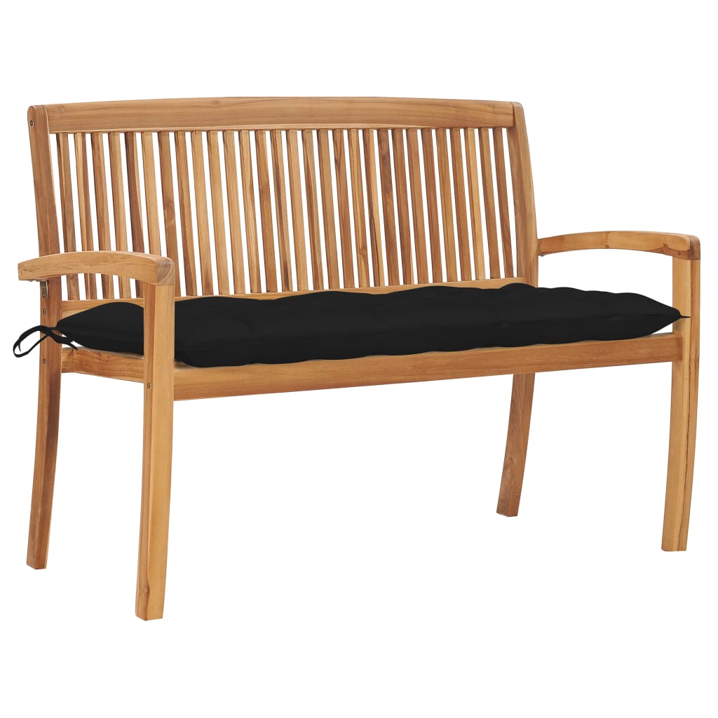 Stacking Patio Bench With Cushion 50.6&quot; Solid Teak Wood