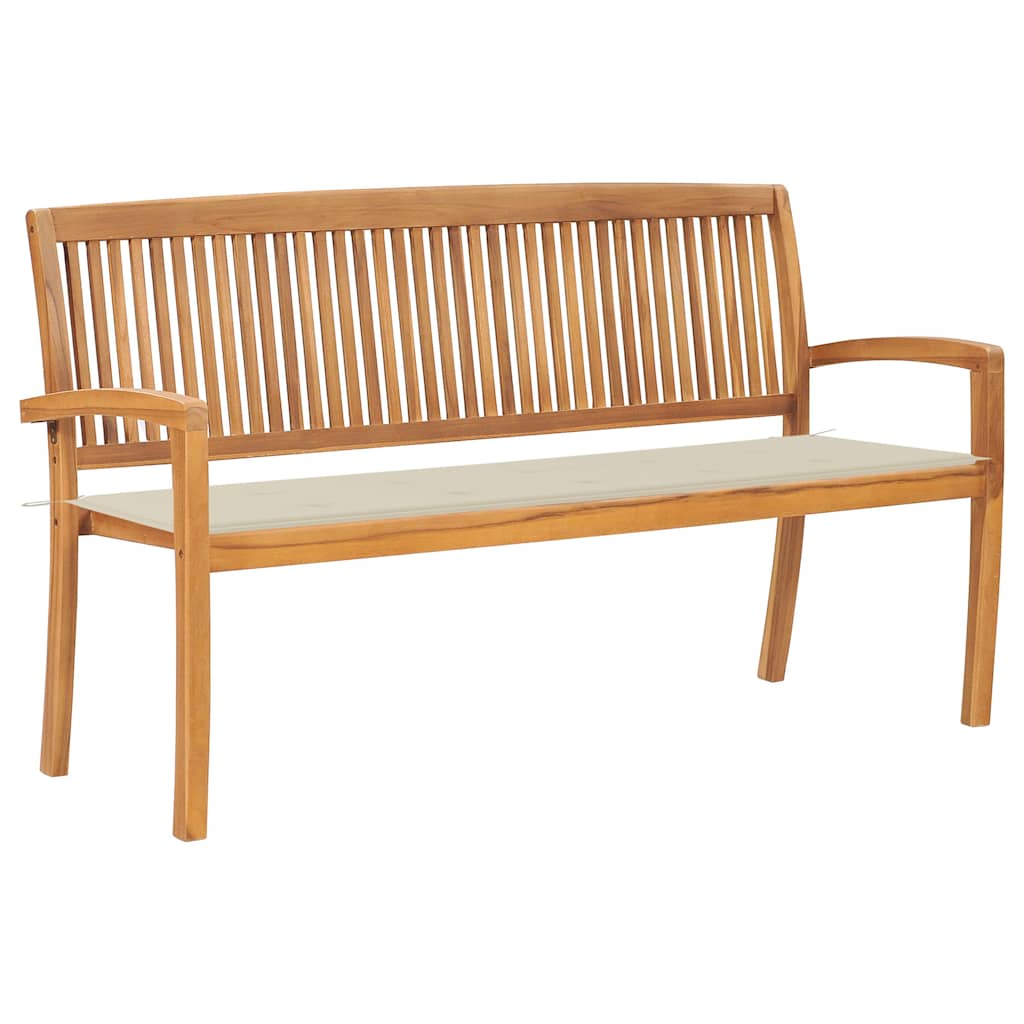 Stacking Patio Bench With Cushion 50.6&quot; Solid Teak Wood