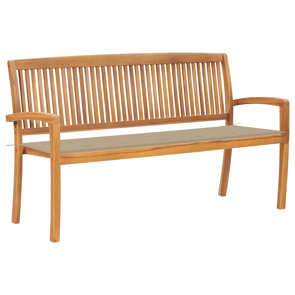 Stacking Patio Bench With Cushion 50.6&quot; Solid Teak Wood