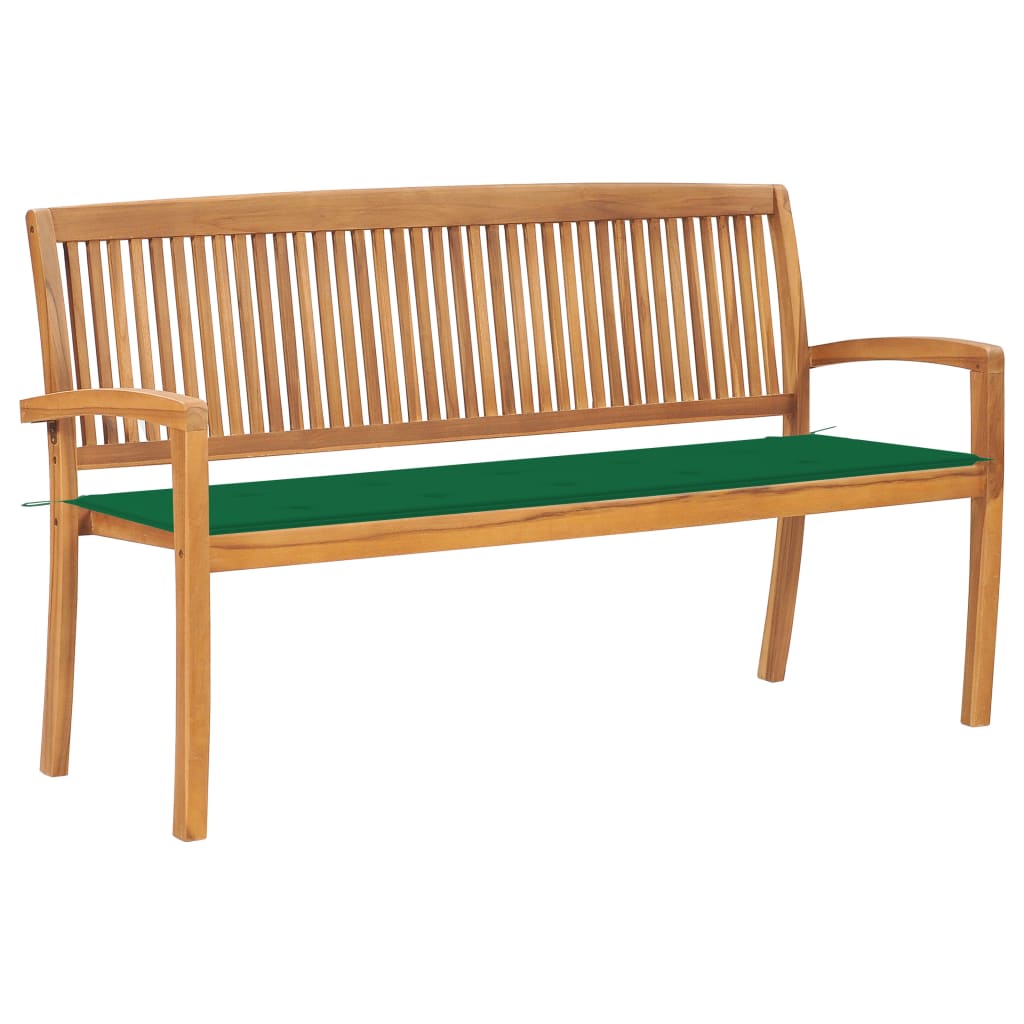 Stacking Patio Bench With Cushion 50.6&quot; Solid Teak Wood