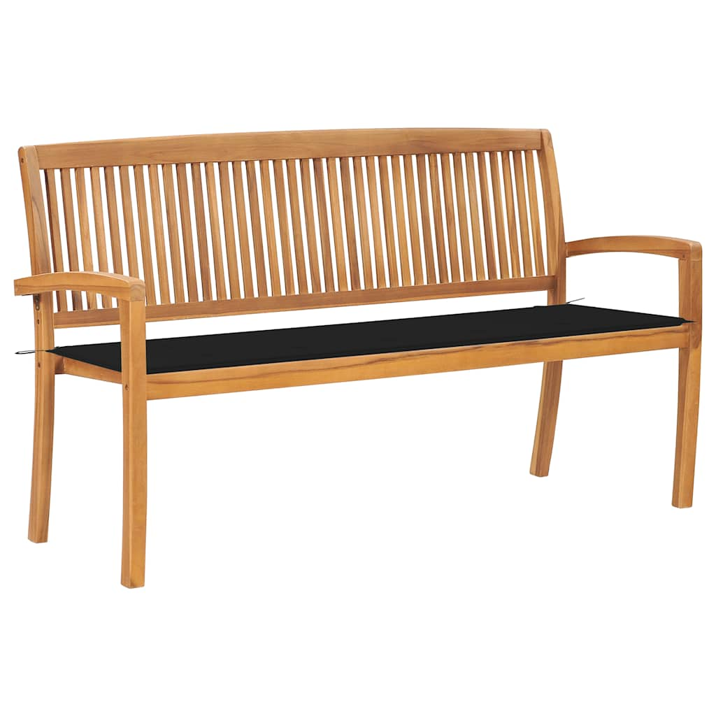 Stacking Patio Bench With Cushion 50.6&quot; Solid Teak Wood