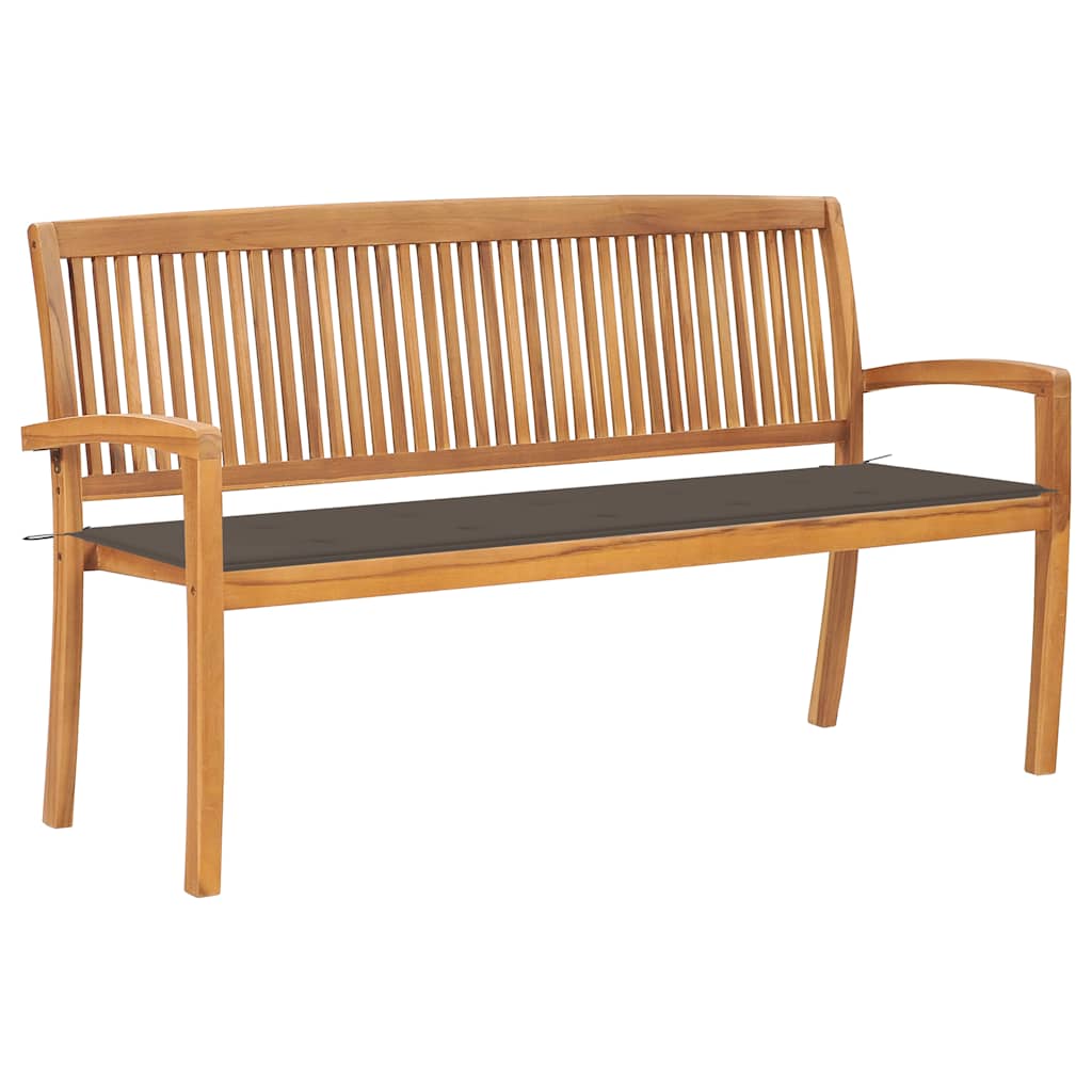 Stacking Patio Bench With Cushion 50.6&quot; Solid Teak Wood