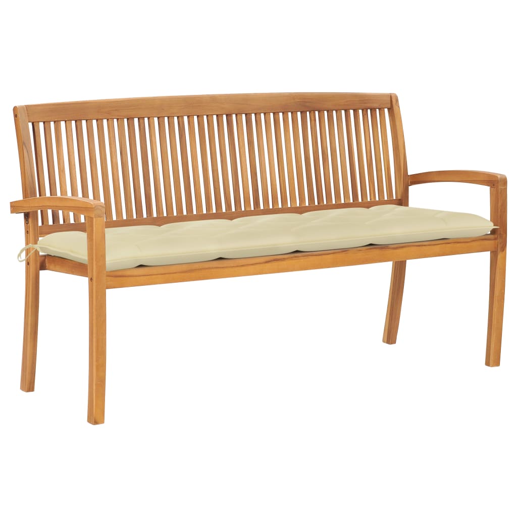 Stacking Patio Bench With Cushion 50.6&quot; Solid Teak Wood