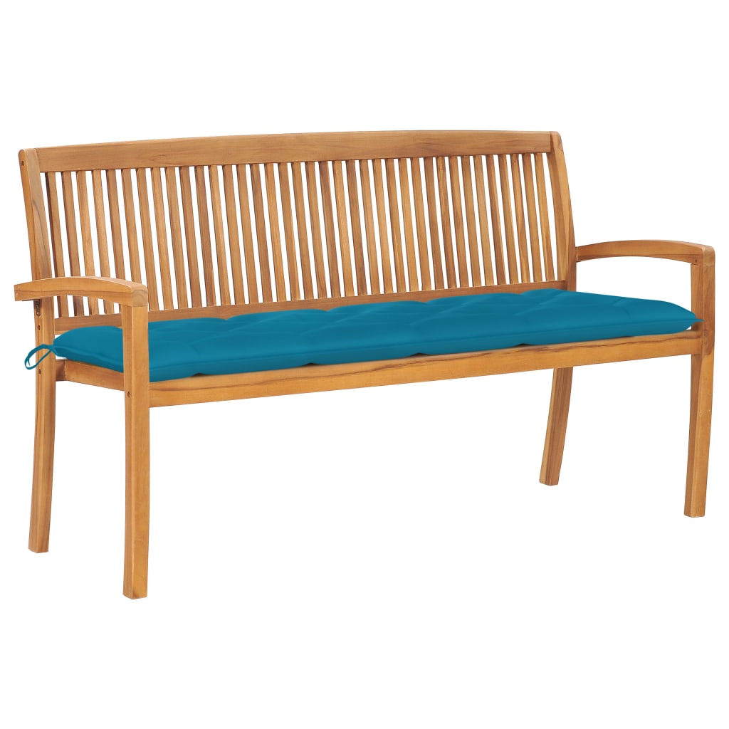 Stacking Patio Bench With Cushion 50.6&quot; Solid Teak Wood