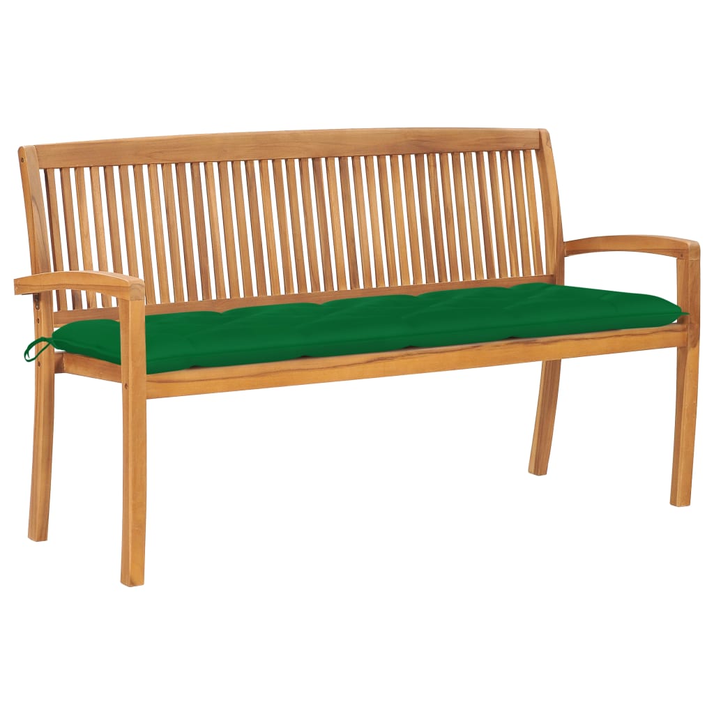 Stacking Patio Bench With Cushion 50.6&quot; Solid Teak Wood