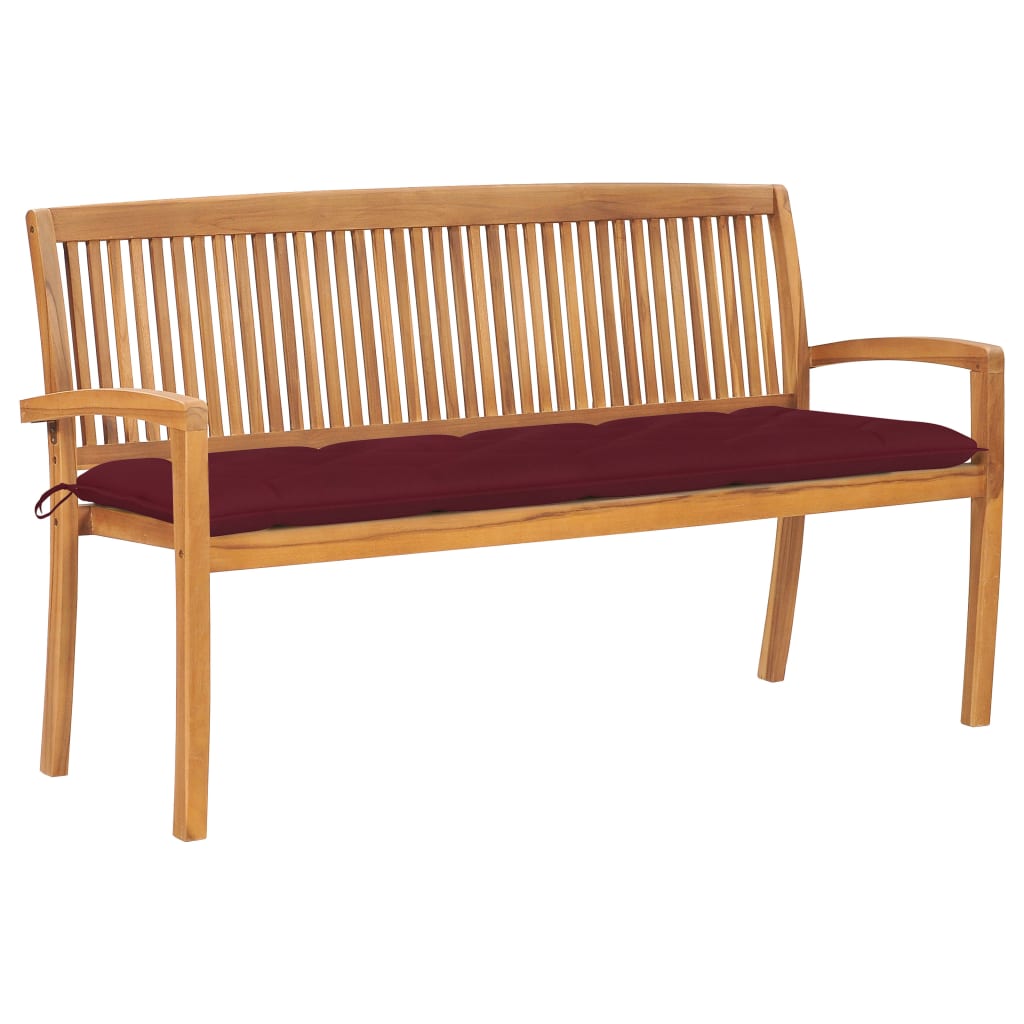 Stacking Patio Bench With Cushion 50.6&quot; Solid Teak Wood