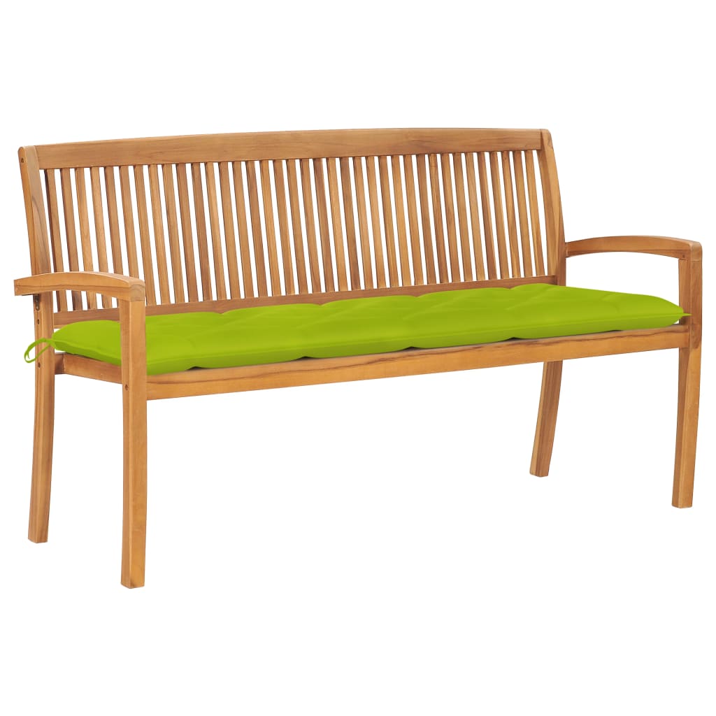 Stacking Patio Bench With Cushion 50.6&quot; Solid Teak Wood