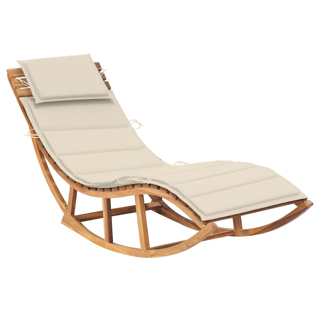 Rocking Sun Lounger With Cushion Solid Teak Wood