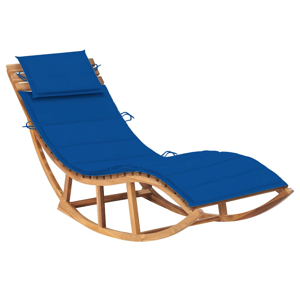 Rocking Sun Lounger With Cushion Solid Teak Wood