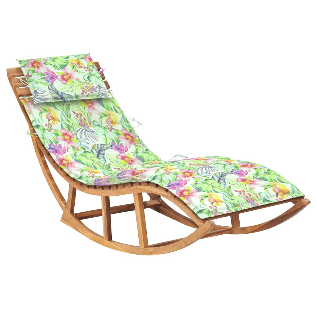 Rocking Sun Lounger With Cushion Solid Teak Wood