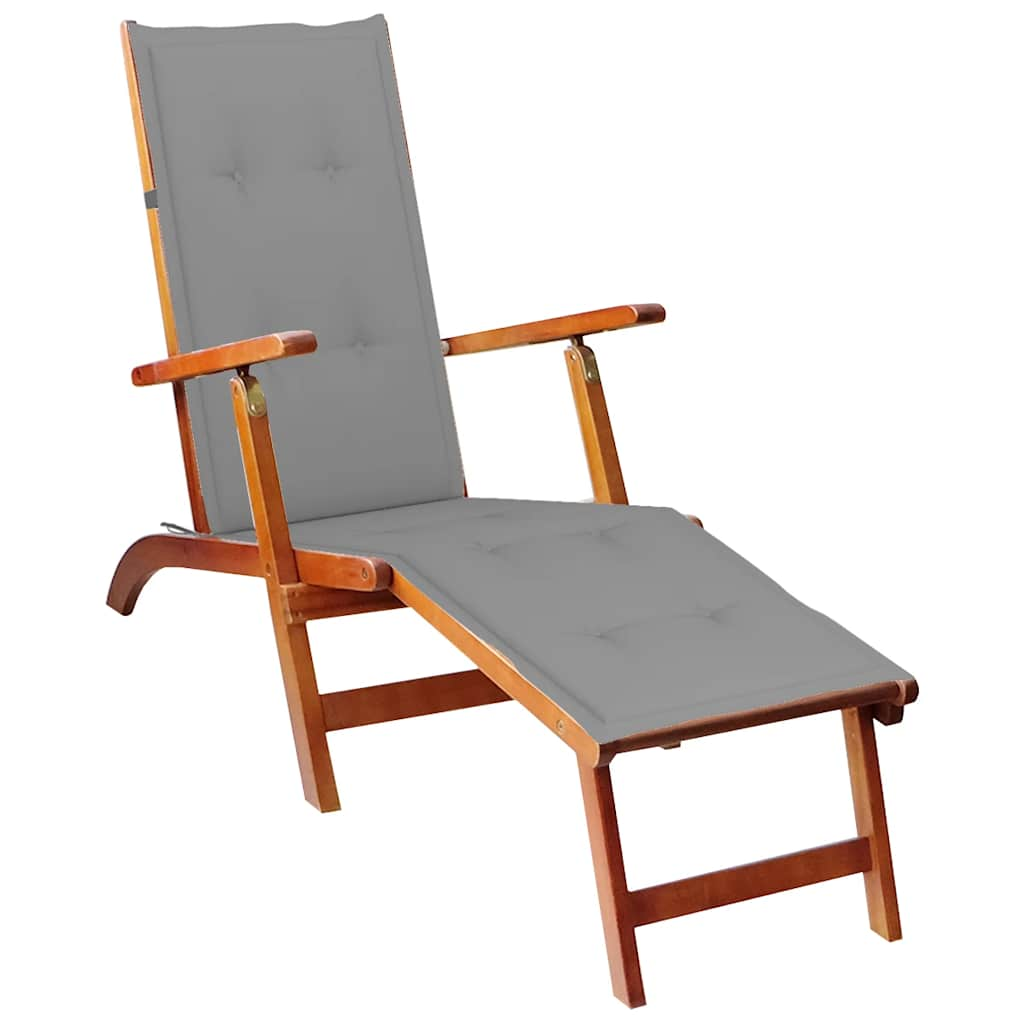 Patio Deck Chair With Footrest And Cushion Solid Wood Acacia