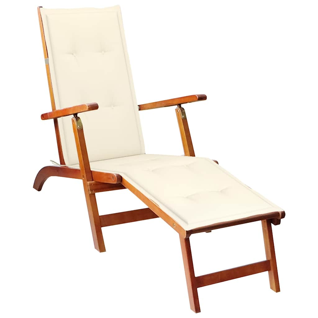 Patio Deck Chair With Footrest And Cushion Solid Wood Acacia