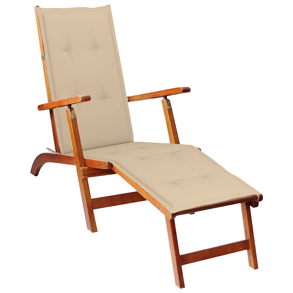 Patio Deck Chair With Footrest And Cushion Solid Wood Acacia