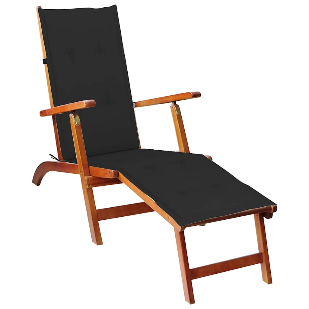 Patio Deck Chair With Footrest And Cushion Solid Wood Acacia