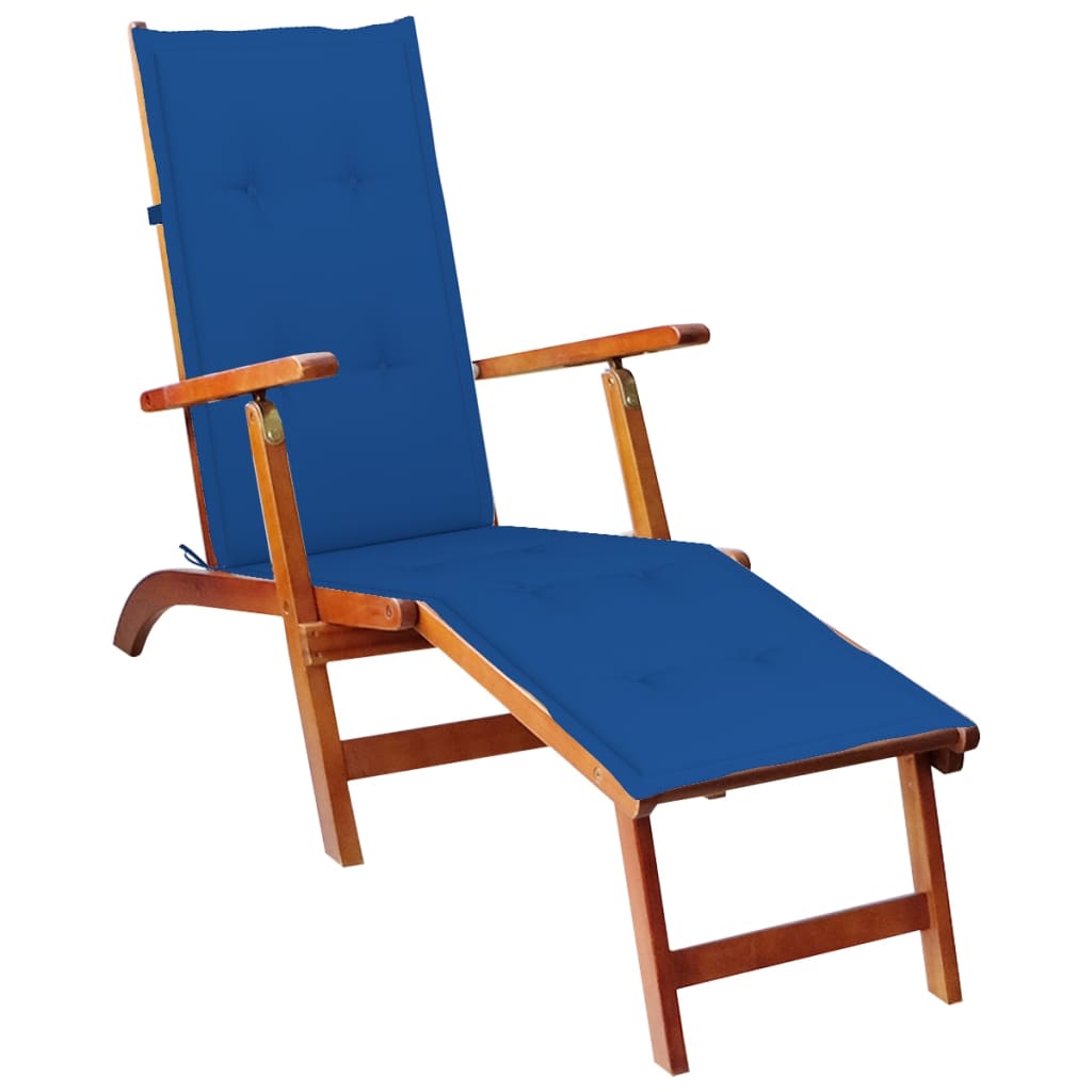 Patio Deck Chair With Footrest And Cushion Solid Wood Acacia