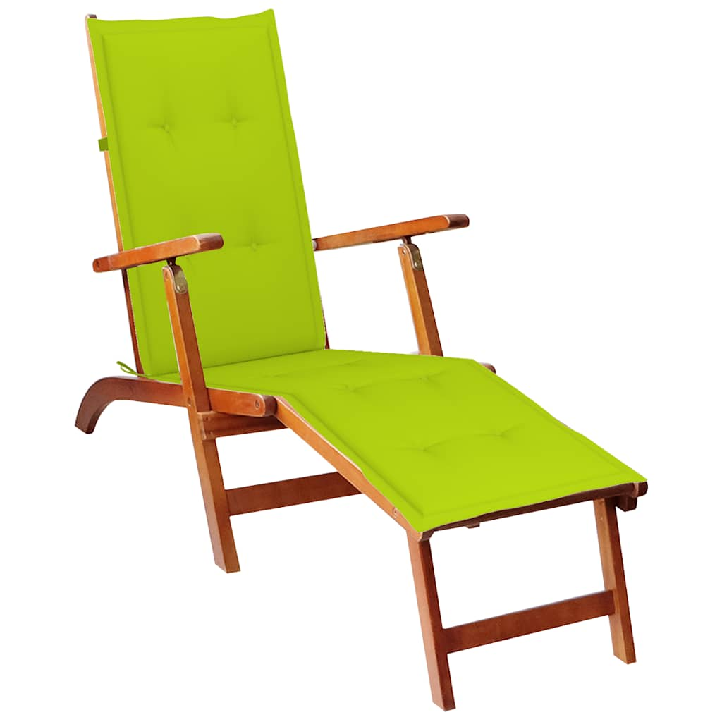 Patio Deck Chair With Footrest And Cushion Solid Wood Acacia