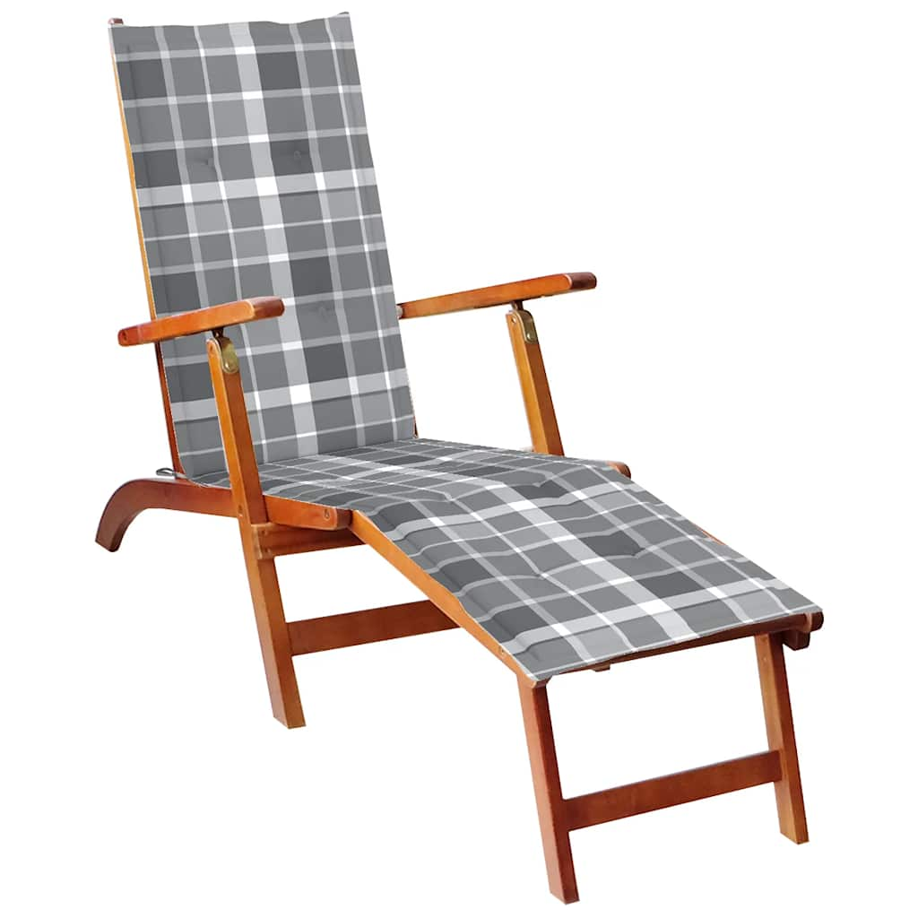 Patio Deck Chair With Footrest And Cushion Solid Wood Acacia