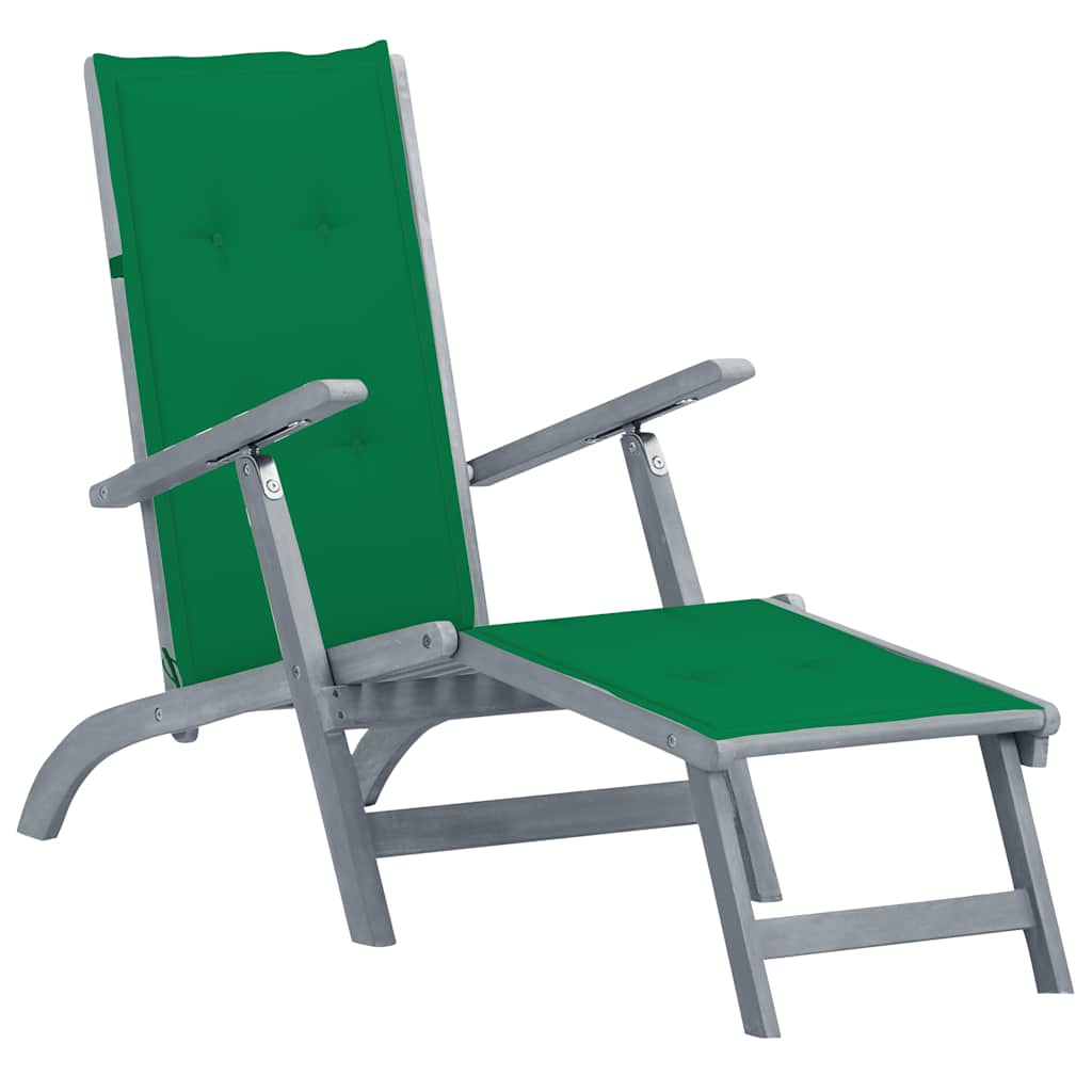 Patio Deck Chair With Footrest And Cushion Solid Wood Acacia