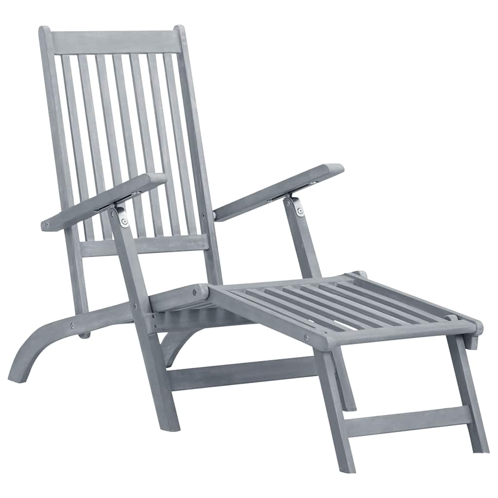 Patio Deck Chair With Footrest And Cushion Solid Wood Acacia