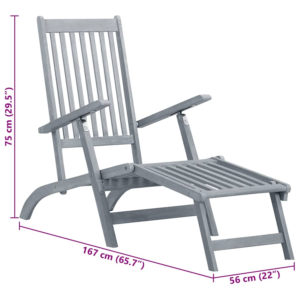 Patio Deck Chair With Footrest And Cushion Solid Wood Acacia