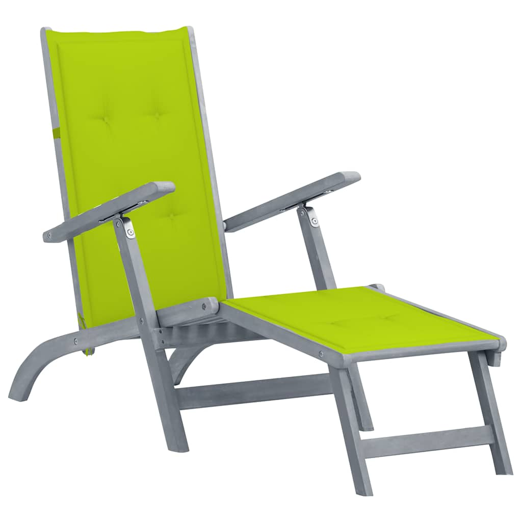 Patio Deck Chair With Footrest And Cushion Solid Wood Acacia