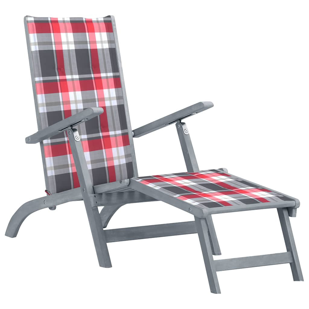 Patio Deck Chair With Footrest And Cushion Solid Wood Acacia