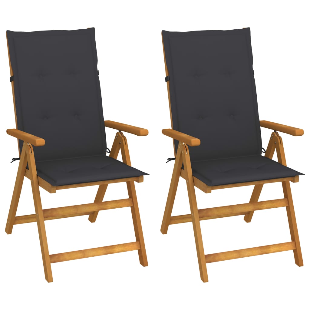 Folding Patio Chairs 3 Pcs With Cushions Solid Acacia Wood