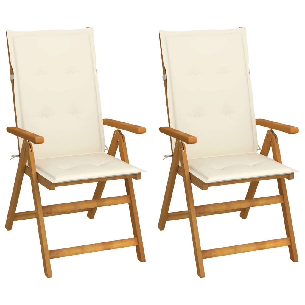 Folding Patio Chairs 3 Pcs With Cushions Solid Acacia Wood