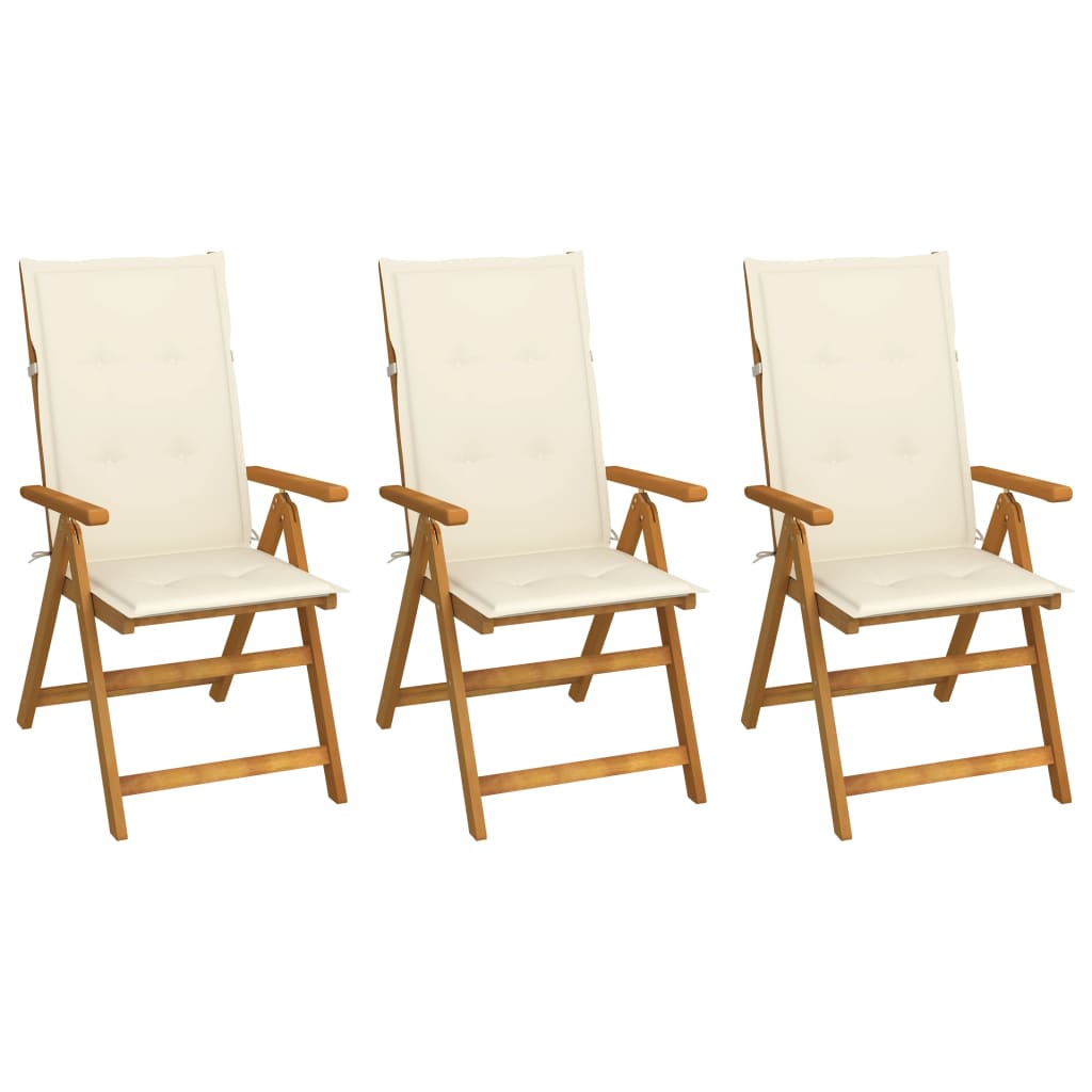 Folding Patio Chairs 3 Pcs With Cushions Solid Acacia Wood