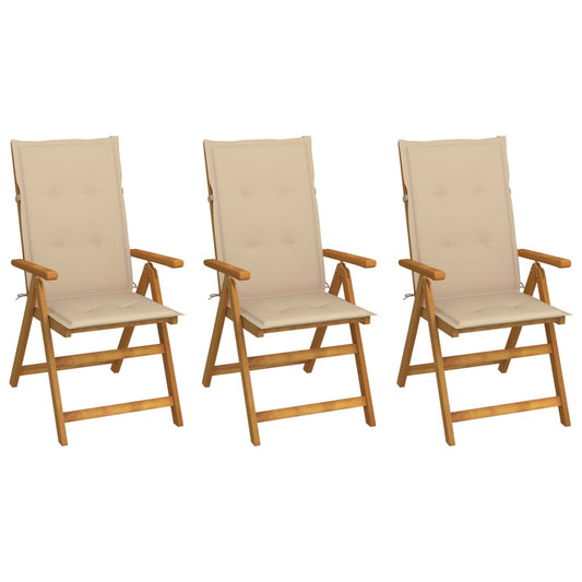 Folding Patio Chairs 3 Pcs With Cushions Solid Acacia Wood