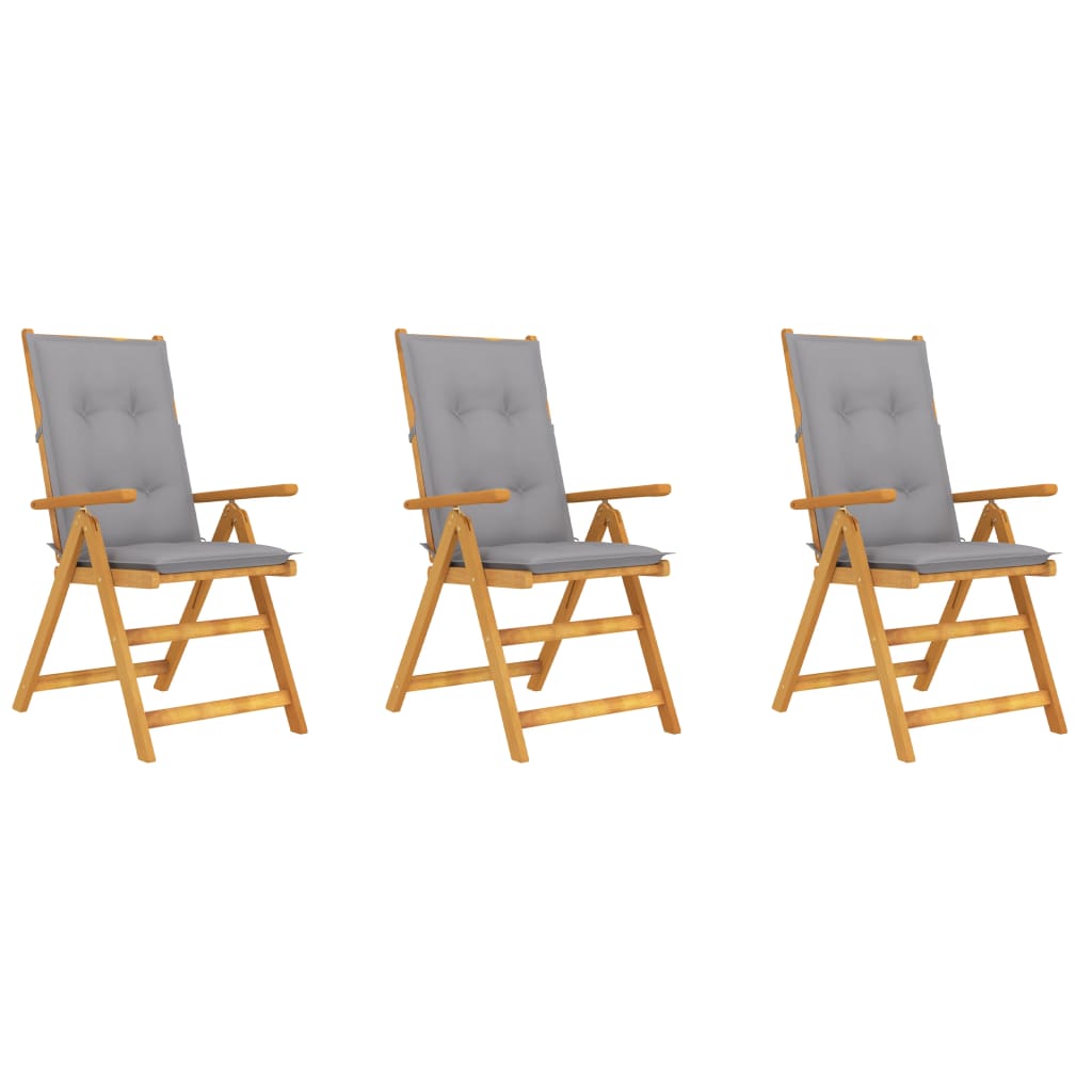 Folding Patio Chairs 3 Pcs With Cushions Solid Acacia Wood