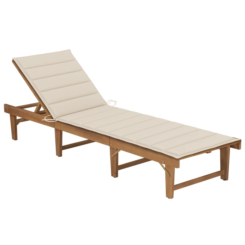 Folding Sun Lounger With Cushion Solid Acacia Wood