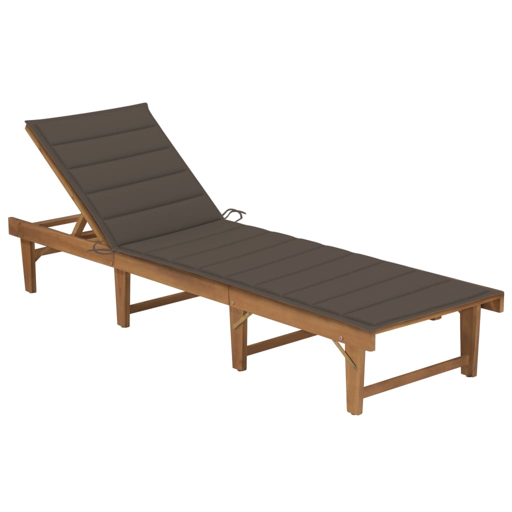 Folding Sun Lounger With Cushion Solid Acacia Wood