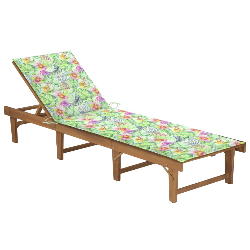 Folding Sun Lounger With Cushion Solid Acacia Wood