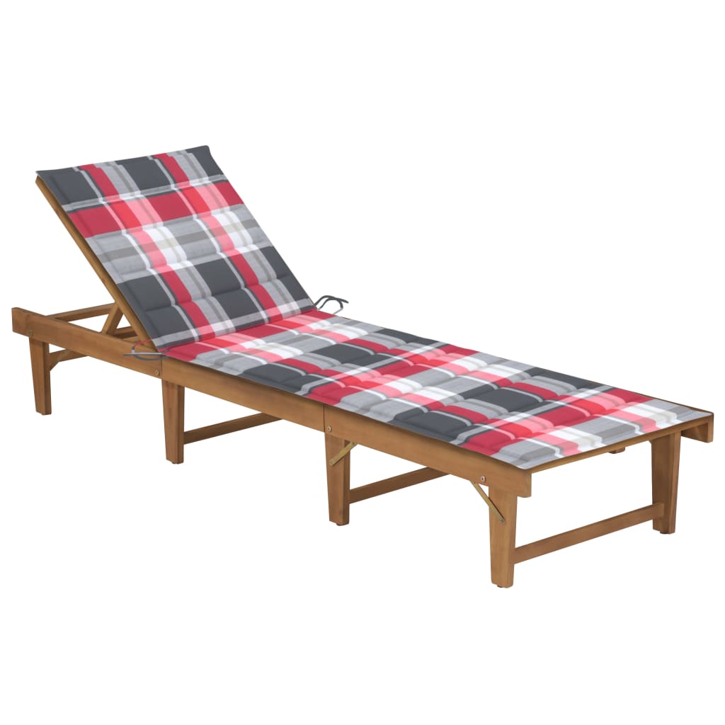 Folding Sun Lounger With Cushion Solid Acacia Wood