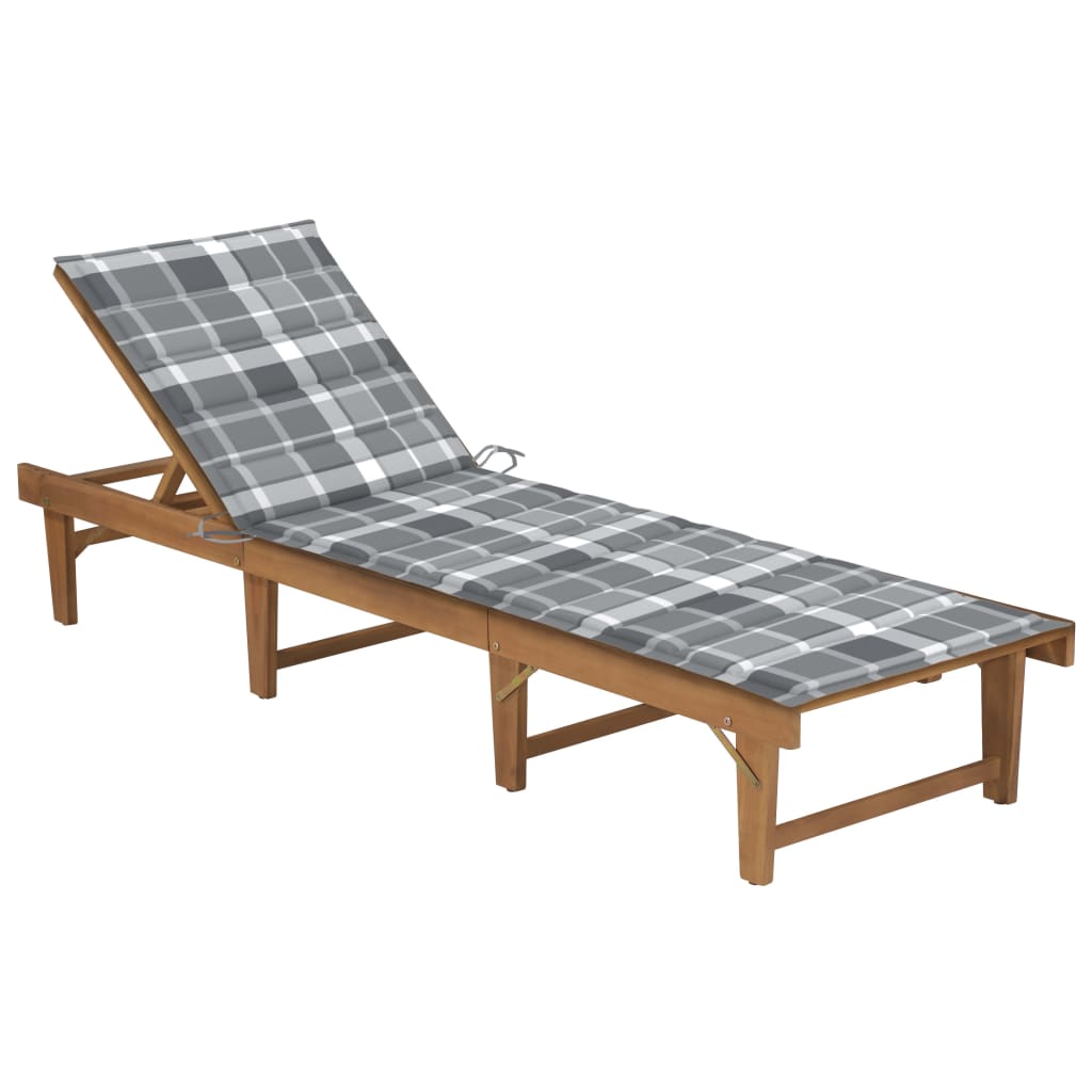 Folding Sun Lounger With Cushion Solid Acacia Wood