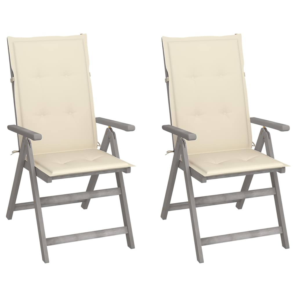 Patio Reclining Chairs 3 Pcs With Cushions Solid Acacia Wood