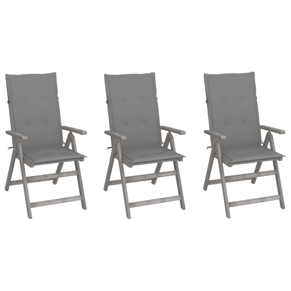 Patio Reclining Chairs 3 Pcs With Cushions Solid Acacia Wood