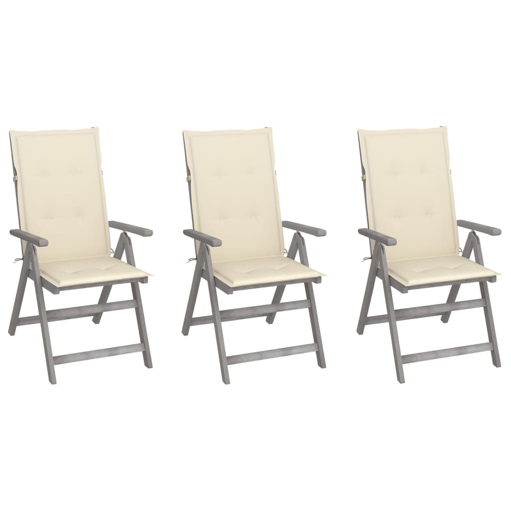 Patio Reclining Chairs 3 Pcs With Cushions Solid Acacia Wood