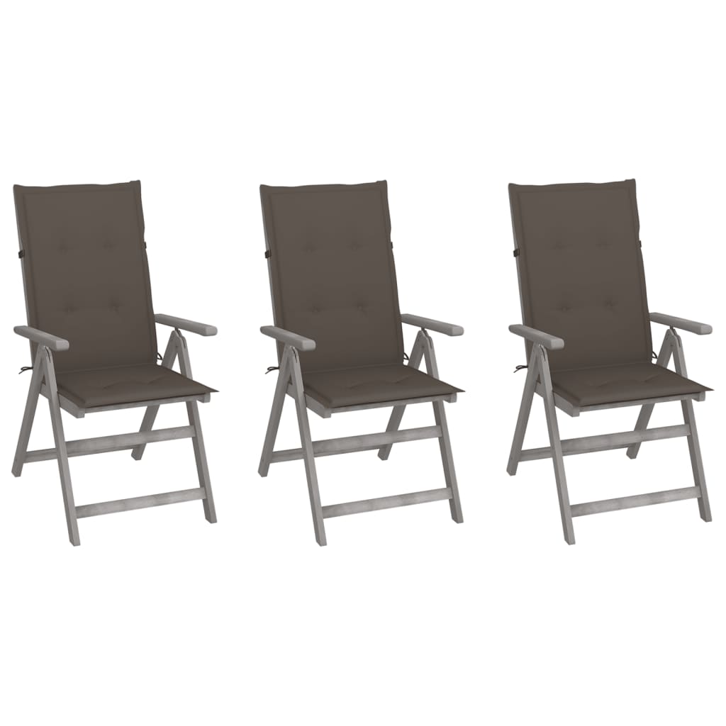 Patio Reclining Chairs 3 Pcs With Cushions Solid Acacia Wood