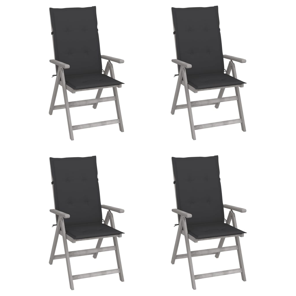 Patio Reclining Chairs 3 Pcs With Cushions Solid Acacia Wood