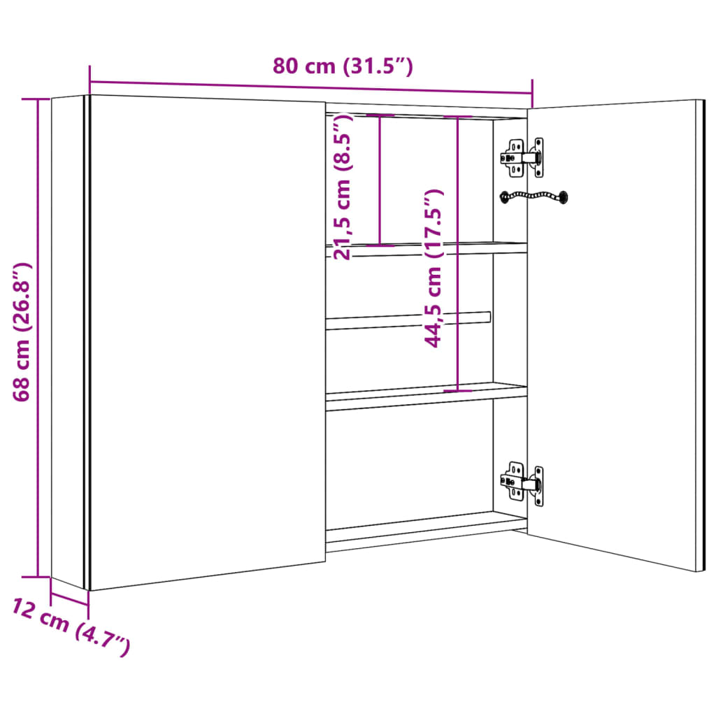 Led Bathroom Mirror Cabinet 31.5&quot;X4.8&quot;X26.8&quot;