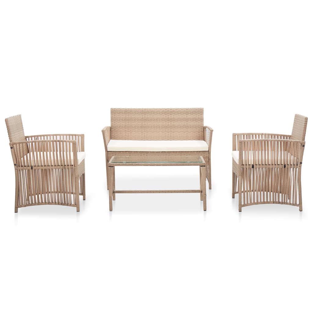 4 Piece Patio Lounge Set With Cushions Poly Rattan Beige