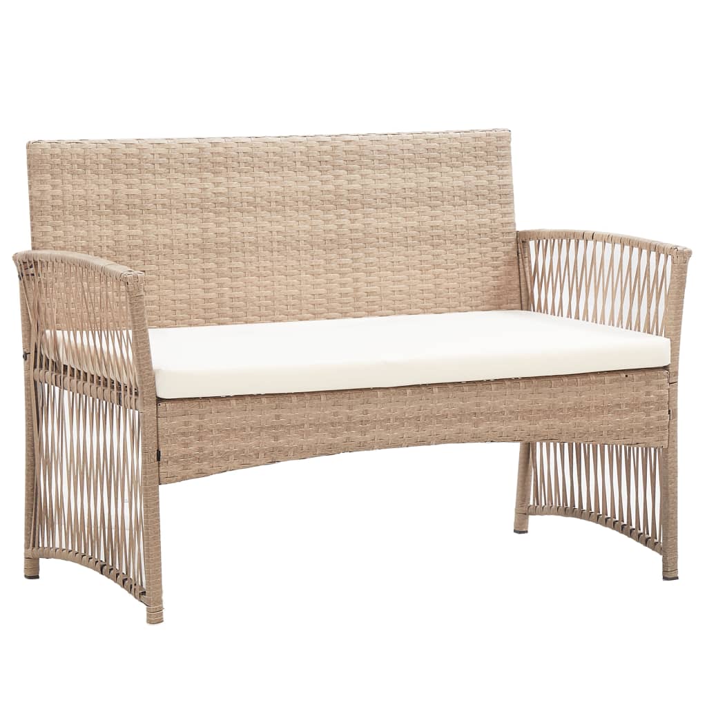 4 Piece Patio Lounge Set With Cushions Poly Rattan Beige