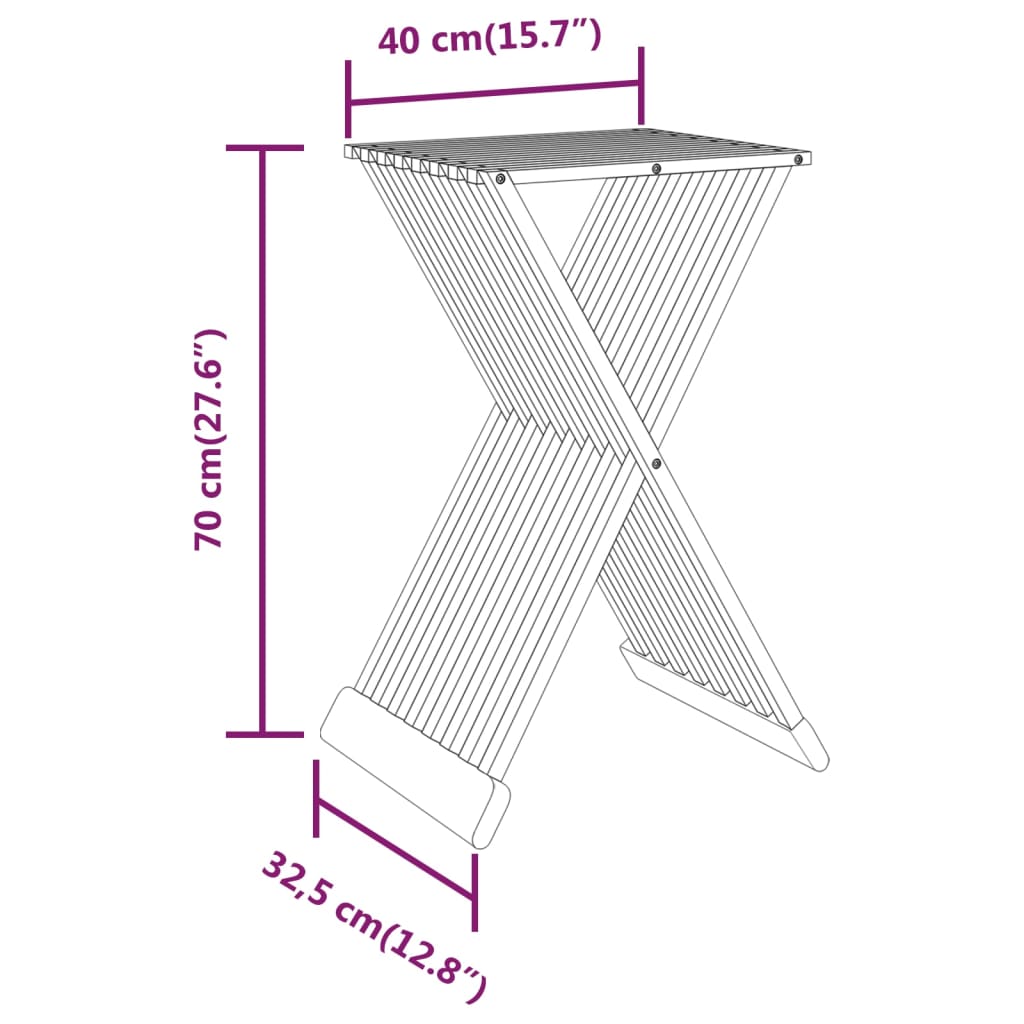 Folding Stool 15.7&quot;X12.8&quot;X27.6&quot; Solid Wood Teak