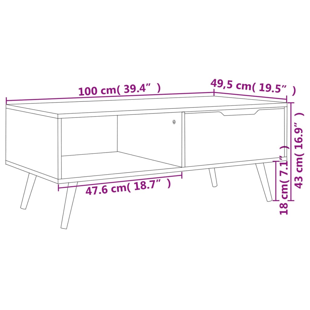 Coffee Table 39.4&quot;X19.5&quot;X16.9&quot; Engineered Wood