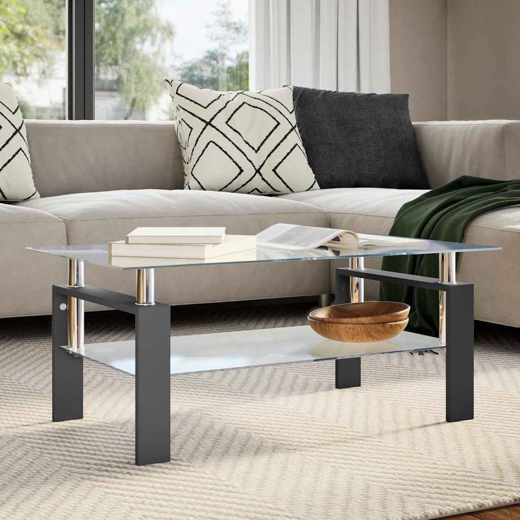 Coffee Table And Transparent 37.4&quot;X21.7&quot;X15.7&quot; Tempered Glass